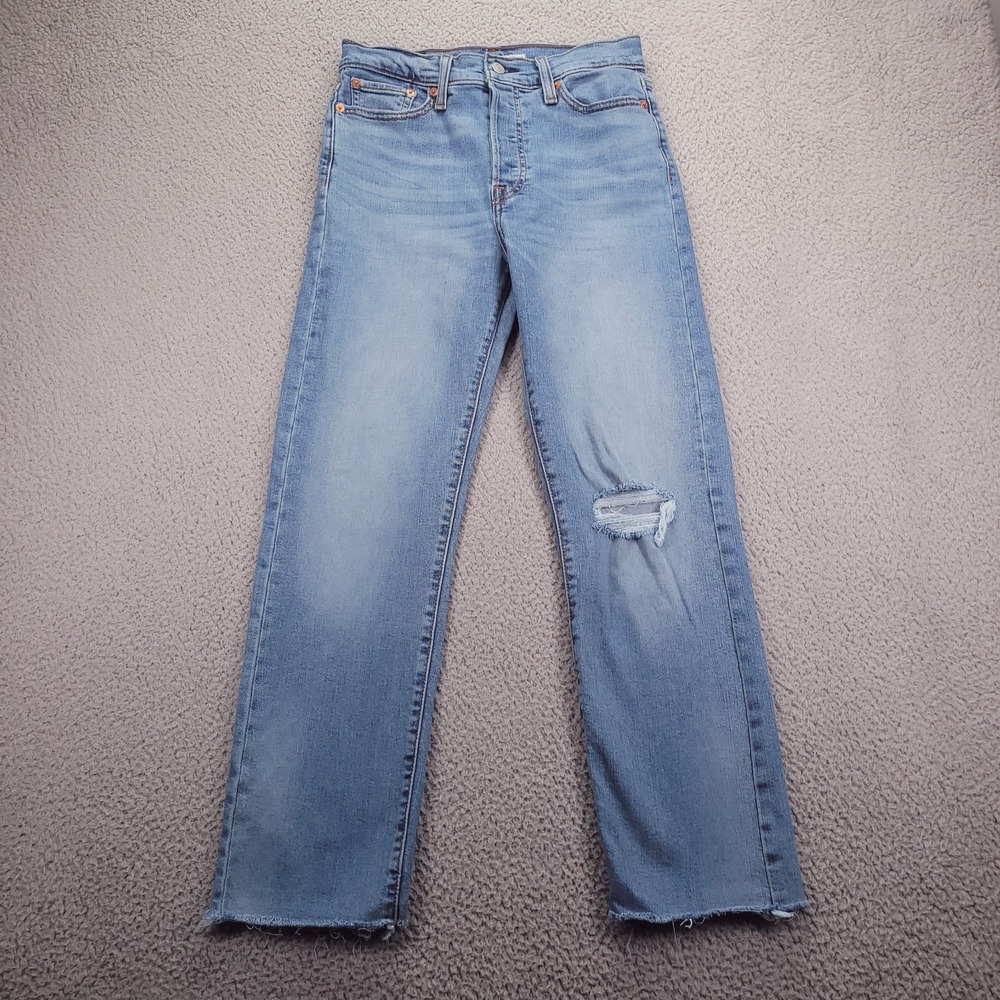 LEVIS Jeans Size 28 Wedgie Straight Distressed Light Wash Denim 28x27